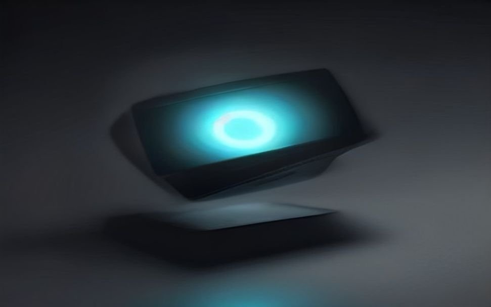 Dispositivo inteligente flotante con anillo de luz encendido, representando un sistema de control de acceso e iluminación automatizado